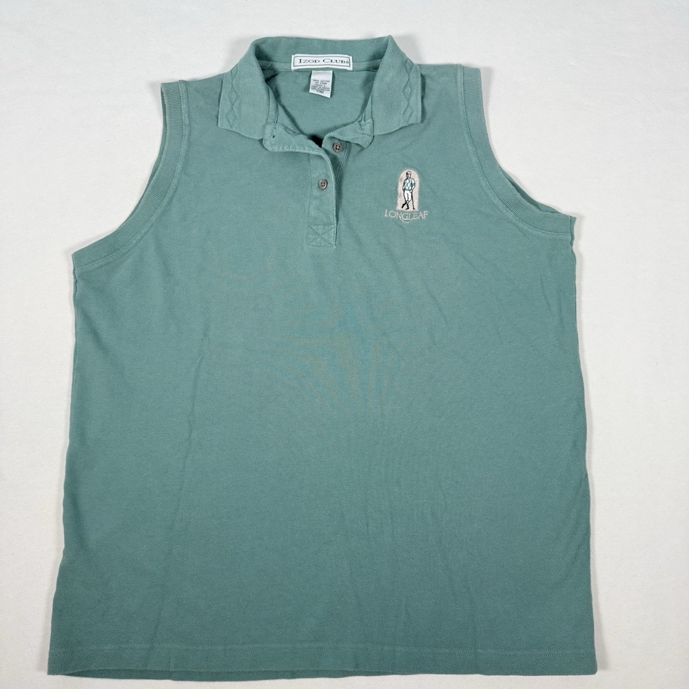 Vintage Izod Club Sleevelesss Polo‎ Shirt Womens L Green Golf Preppy Coastal